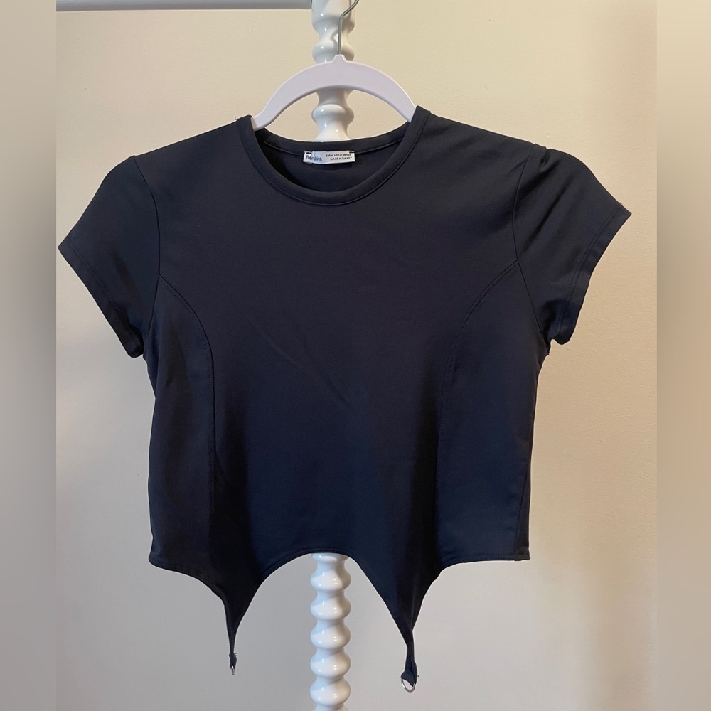 Berksha Stirrup Crop Top Black Stretchy Rave Small